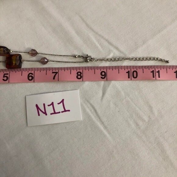 Square Bead Accent Necklace Silver Tone - Picture 3 of 4